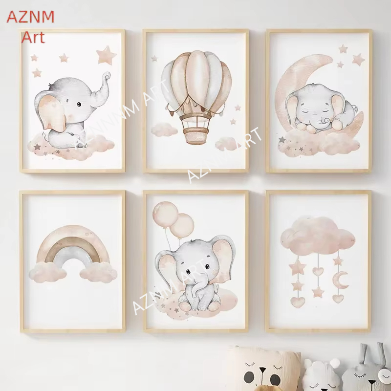 Baby Nursery Products - Elephant Balloon Rainbow Moon Stars Cloud