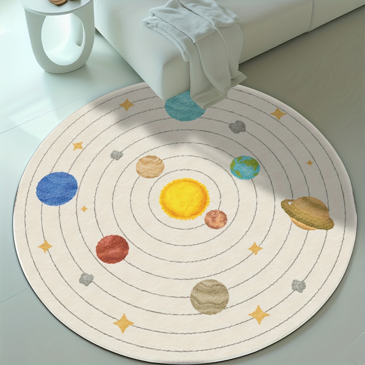 Baby Nursery Rug - Cute Round Solar System Planets Nursery