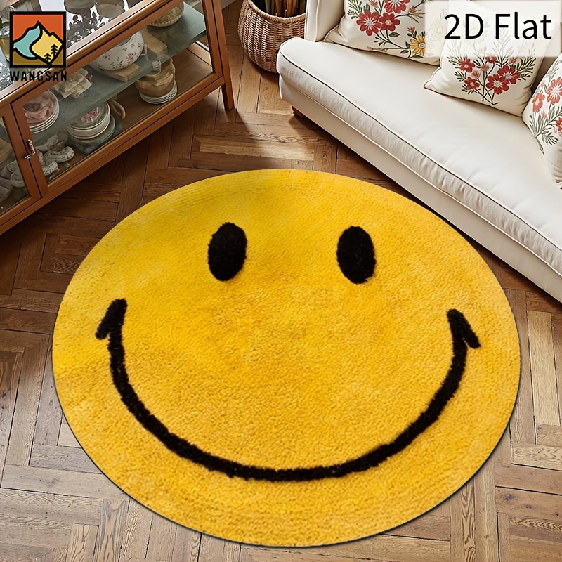 Baby Nursery Rug - 2D Round Flannel Rug Smiley Face