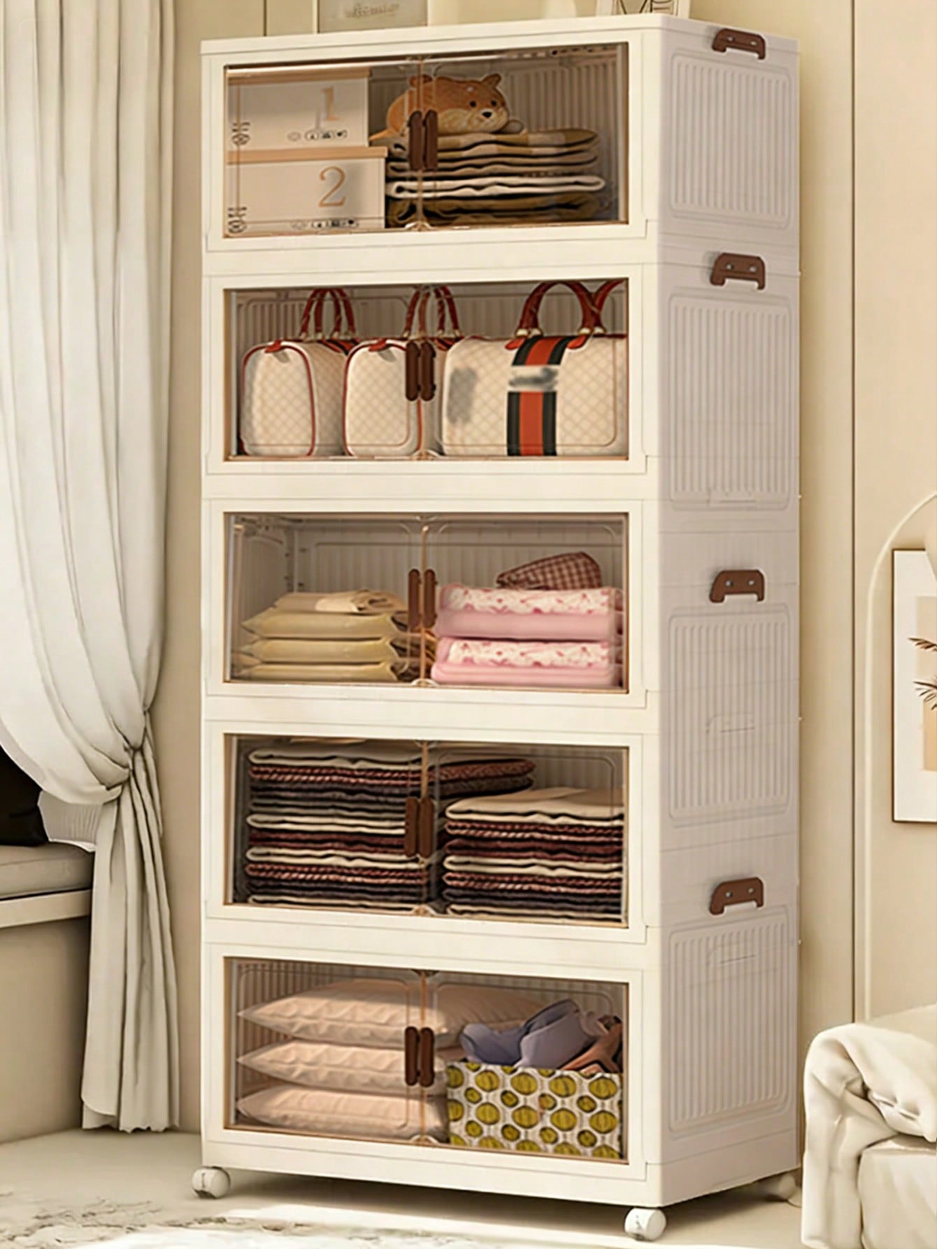 Drawer Dresser White - 5 Tier Foldable Storage Cabinet Modern