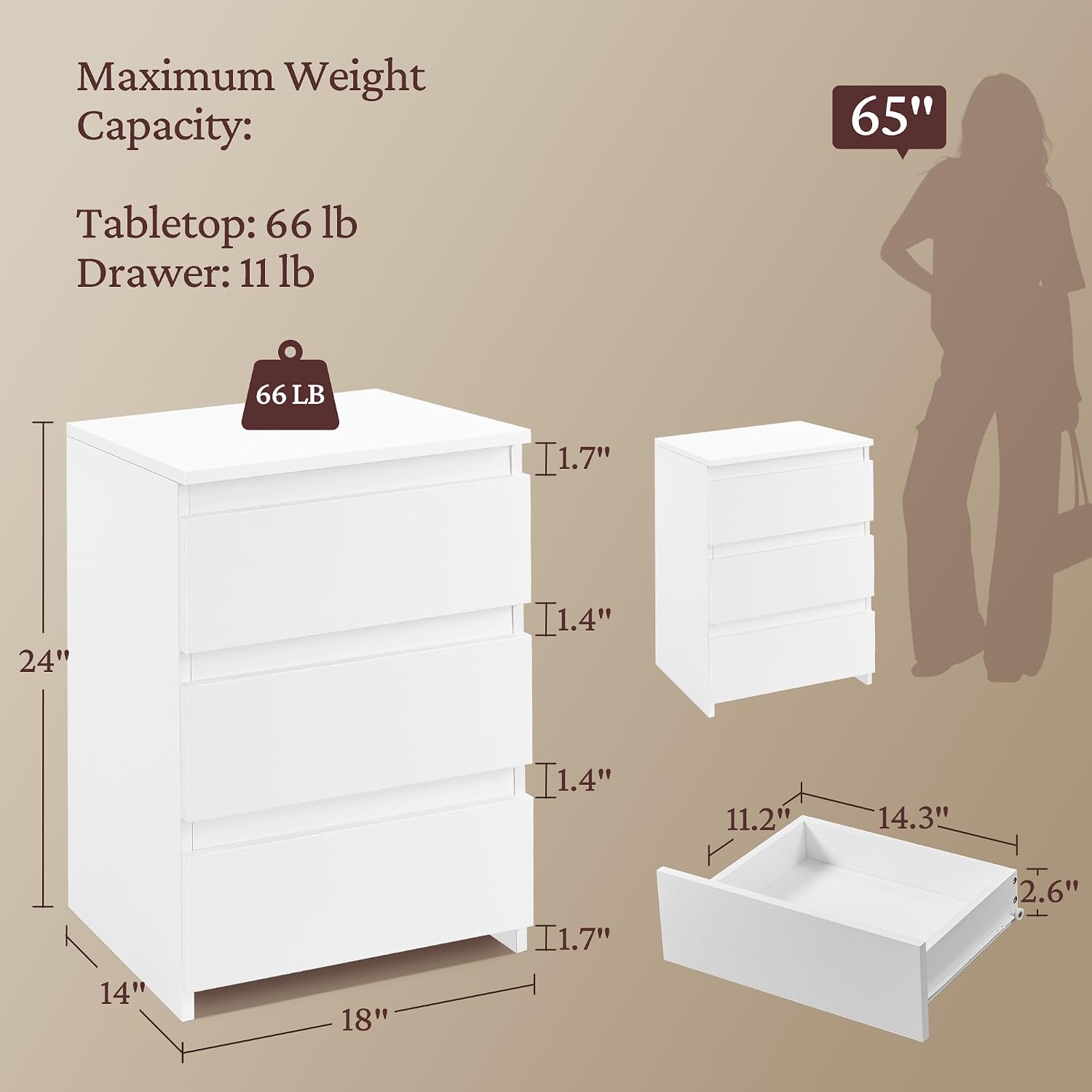 Small Nightstand with 3 Drawer - огляд і ціна Drawer Dresser White