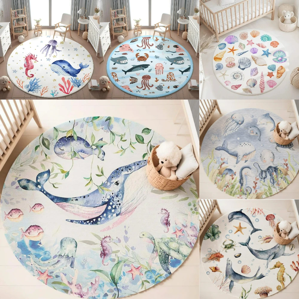 Blue Marine animal Round Carpe - огляд і ціна Baby Nursery Rug