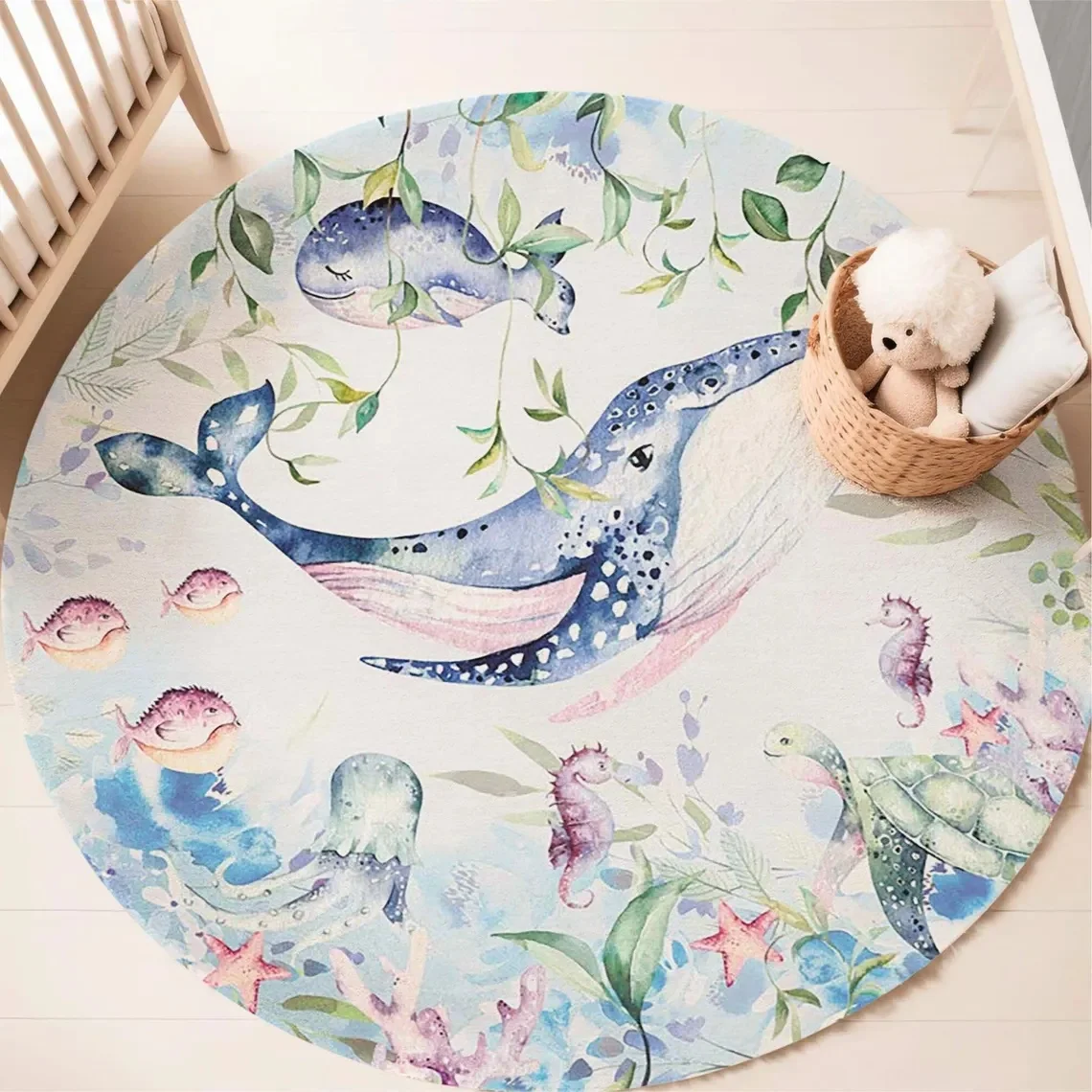 Blue Marine animal Round Carpe - огляд і ціна Baby Nursery Rug