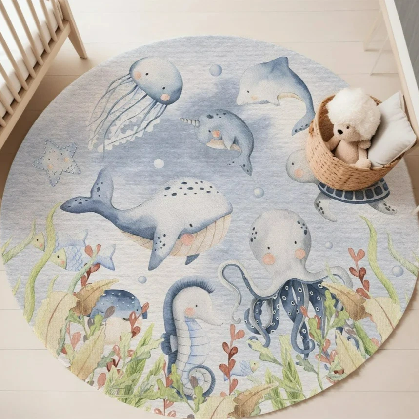 Blue Marine animal Round Carpe - огляд і ціна Baby Nursery Rug
